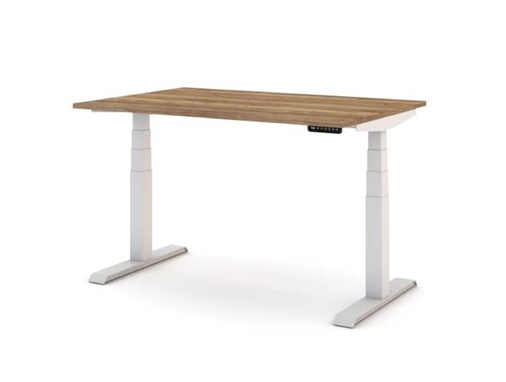 ASSMANN Kinderschreibtisch höhenverstellbar, Pitino, 160x80cm, TÜV-geprüft stufenlose, elektrische Höhenverstellung von 52-121 cm, für Kinder & Erwachsene, 5 Jahre Garantie, Eiche Tabak/Weiß