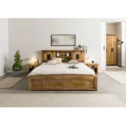 Bett mit Schublade Mango 160x200 natur lackiert RAILWAY #171