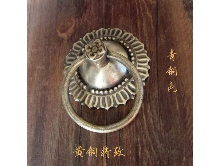 Accessoires de mobilier chinois antique : Poignée de porte simple en cuivre, anneau de traction rétro à base ronde, grande poignée pour porte en verre ou bois massif