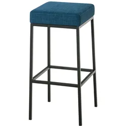 Décoshop26 - Barhocker mit 76 cm Sitzhöhe und Fußstütze modernes Design blauer Stoff 10_0001225