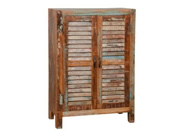 Sideboard aus Recyclingholz, 2 Lamellentüren, Used-Look, Türkis, 107 cm