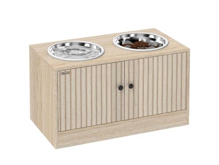 PawHut Gamelles pour Chiens surélevées\, Porte-gamelles surélevé avec Rangement de 40L\, 2 Bols en Acier Inoxydable de 2L\, Alimentation Lente\, antidérapante\, Convient aux Grands Chiens\, chêne