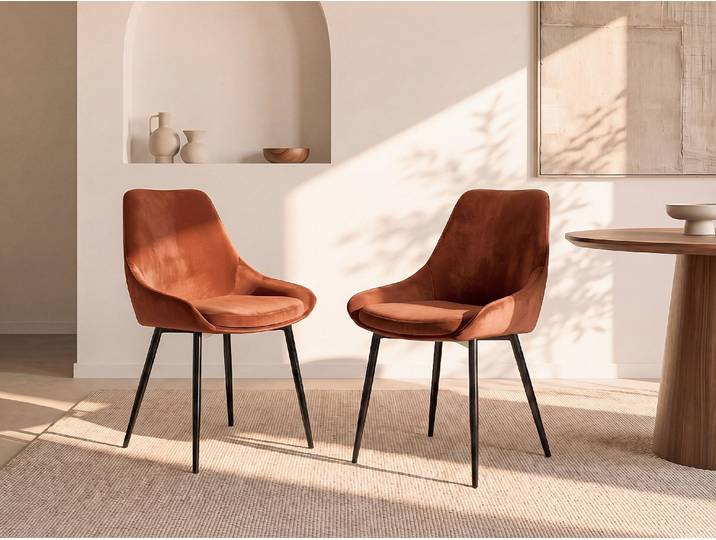 Stuhl 6er-Set - Samt & Schwarzer Metall - Terracotta - MASURIE