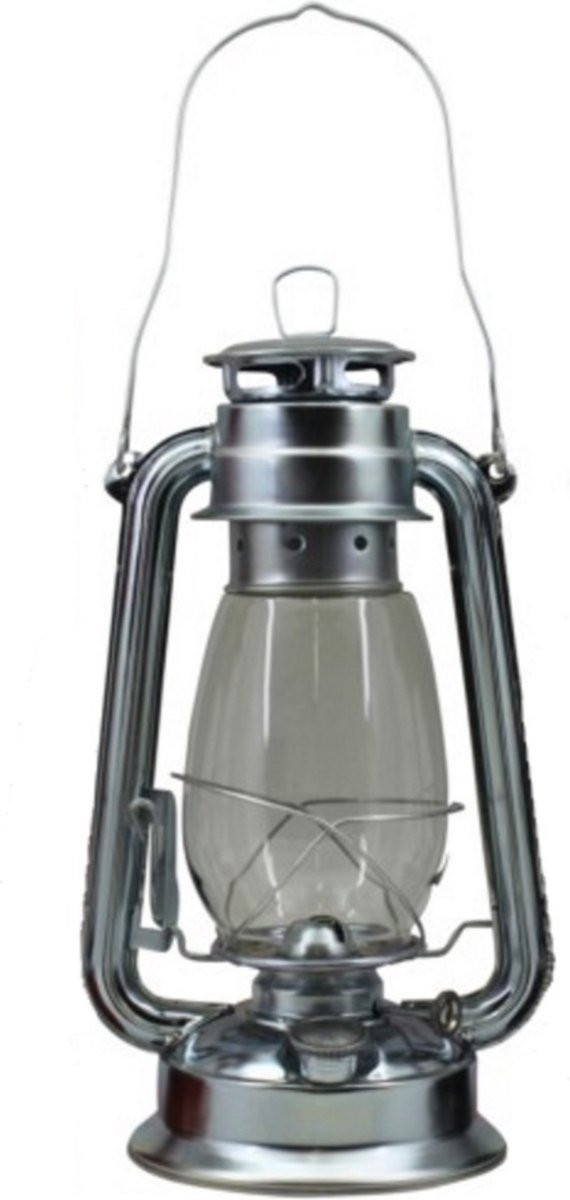 Hofftech Klassieke stormlantaarn met hittebestendig glas in zilverkleur, Hoogte: 30 cm