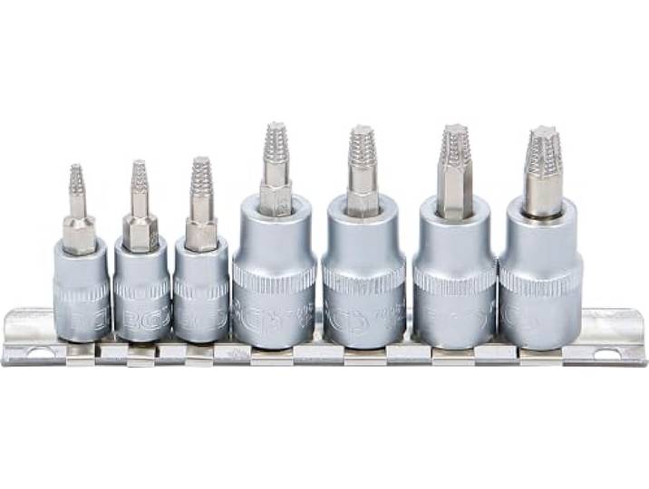 BGS 7098 Jeu d'extracteurs de vis 6\,3 mm (1/4\ ) / 10 mm (3/8\ ) pour profil T (pour Torx) défectueux T10 - T40 7 pièces
