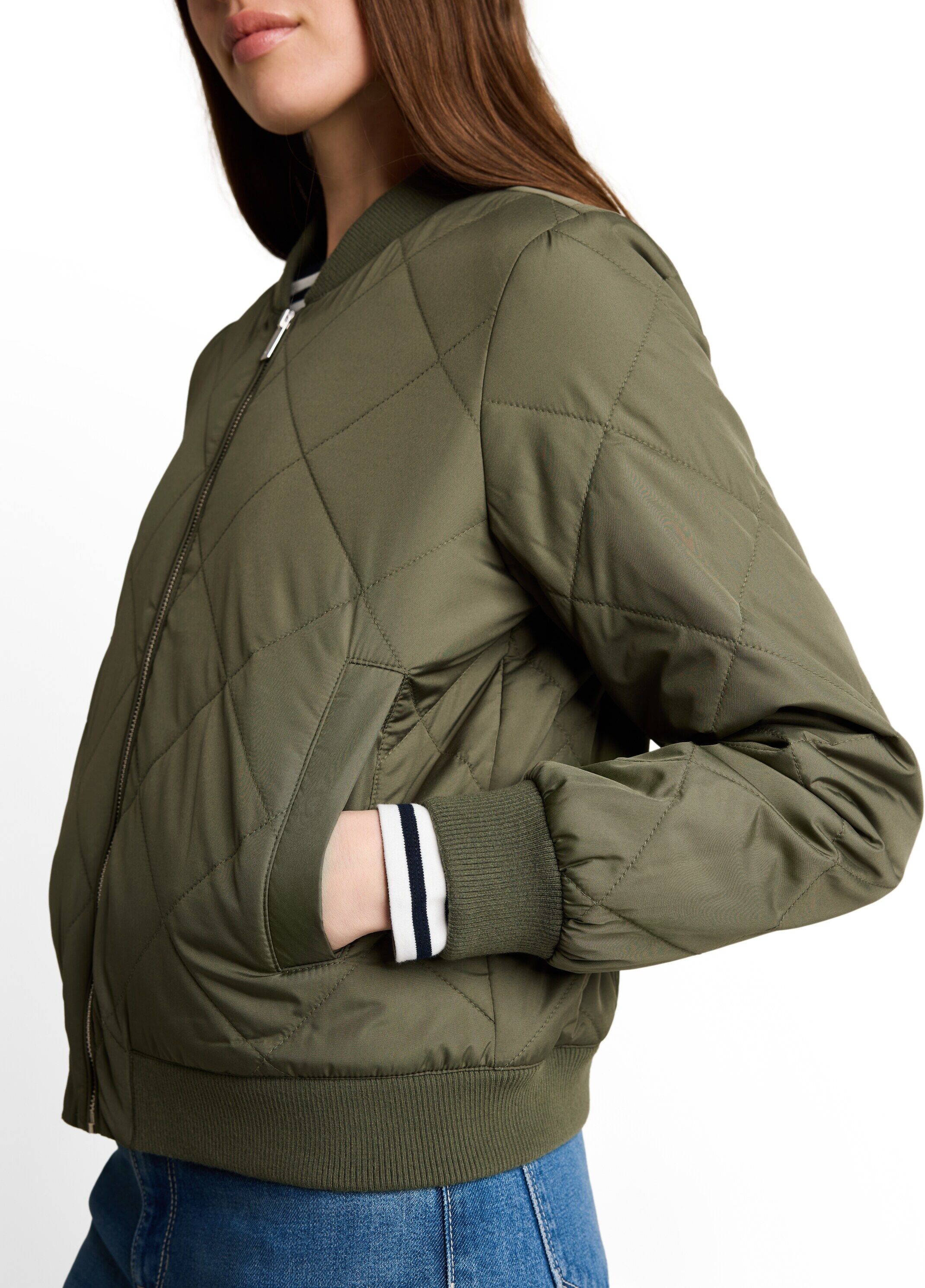 Blouson TOM TAILOR DENIM, Damen, Gr. XXL, urban olive, Web, Obermaterial: 100% Polyester. Futter: 100% Polyester, unifarben, lässig geschnitten hüftlang, Rundhals, Jacken Blouson, mit Stehkragen und Reissverschluss urban olive XXL