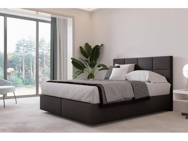 TRADA Boxspringbett 180 x 200 cm mit Pocket & Bonellmatratze, Schwarz MALLORCA, Sehr Weich Modern Bett ohne Bettkasten