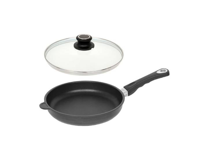 Lotus Gusspfannen Bratpfanne GUSS-PFANNE Flach-Pfanne Ø 24cm, B 18cm Griff abnehmbar + Deckel