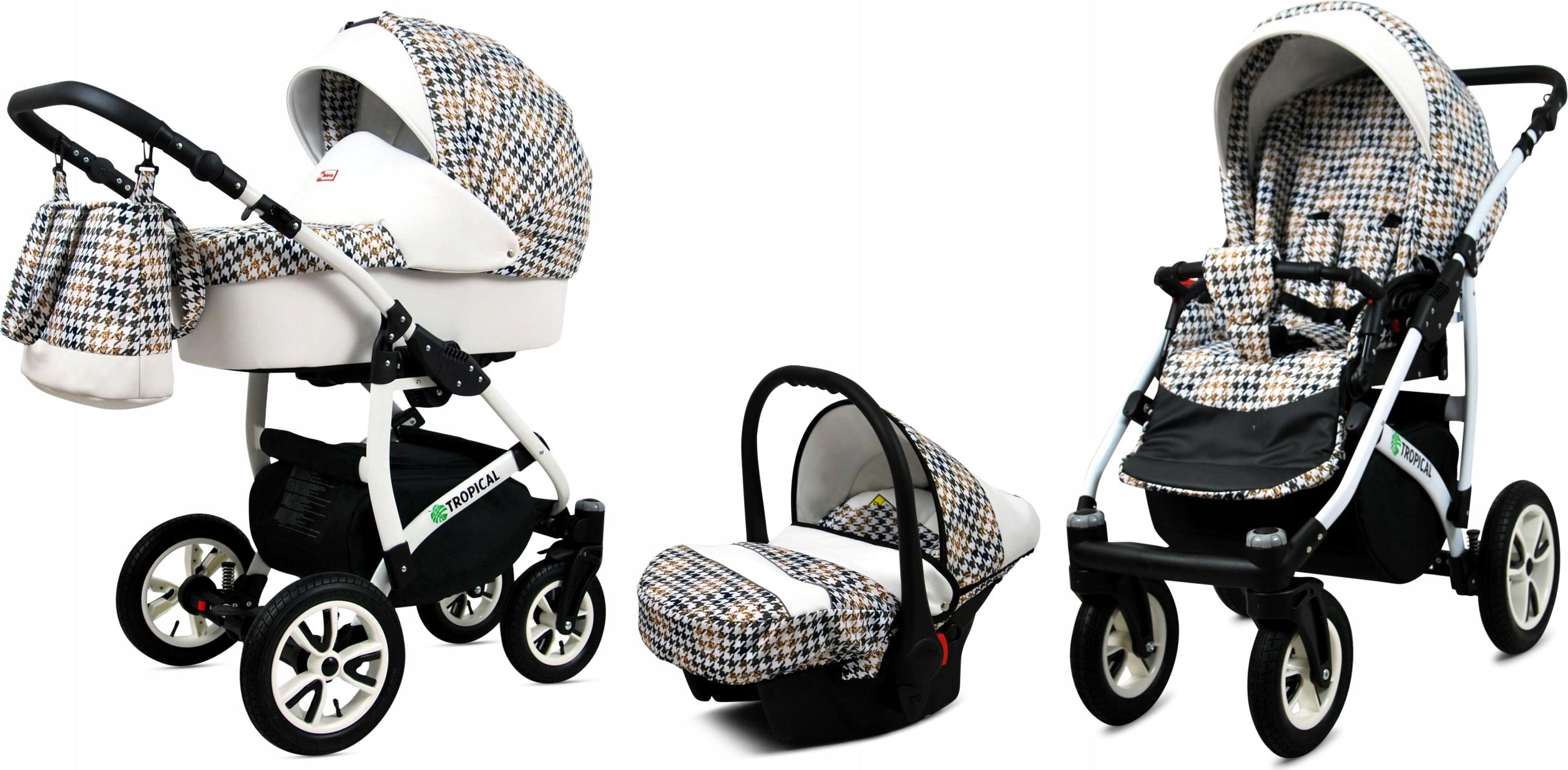 BabyLux Tropical | 3in1 Kinderwagen Set | Gold Houndstooth | Kombikinderwagen | Kinderwagenset