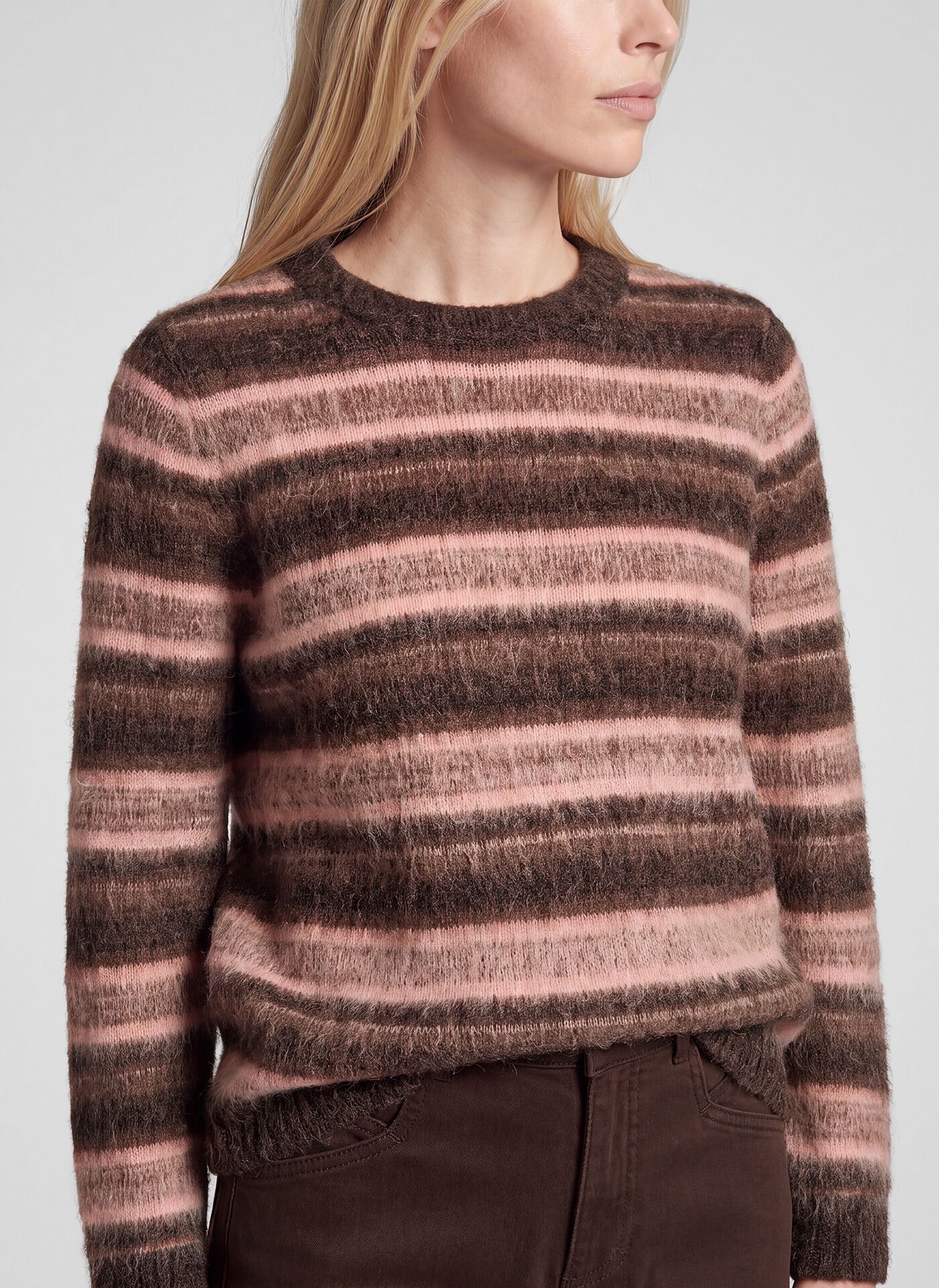 Wollpullover RABE, Damen, Gr. 38, rosa (mokka), Web, Obermaterial: 45% Polyacryl, 30% Polyamid, 15% Wolle, 10% Alpaka, gestreift, normal hüftbedeckend, Rundhals, Bündchen, Pullover Wollpullover, Langarm im Streifenlook / mit Wolle