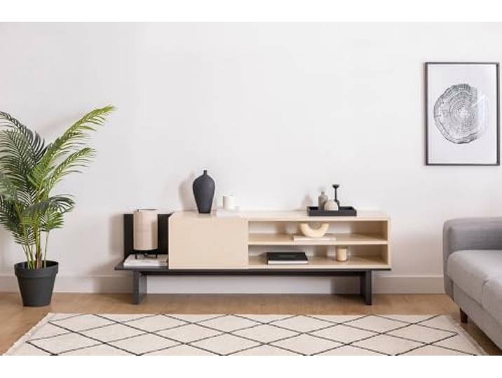 Hanah Home Stylish TV Stand, 175 cm Wide, Beige & Anthracite 100% Melamine Coated Particle Board, 18 mm Thick Modern Design for Living Room & Entertainment Spaces