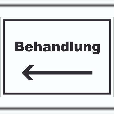 HB-Druck Behandlung Aufkleber mit Text und Richtungspfeil links Behandlungsraum waagerecht A8 (52x74mm)