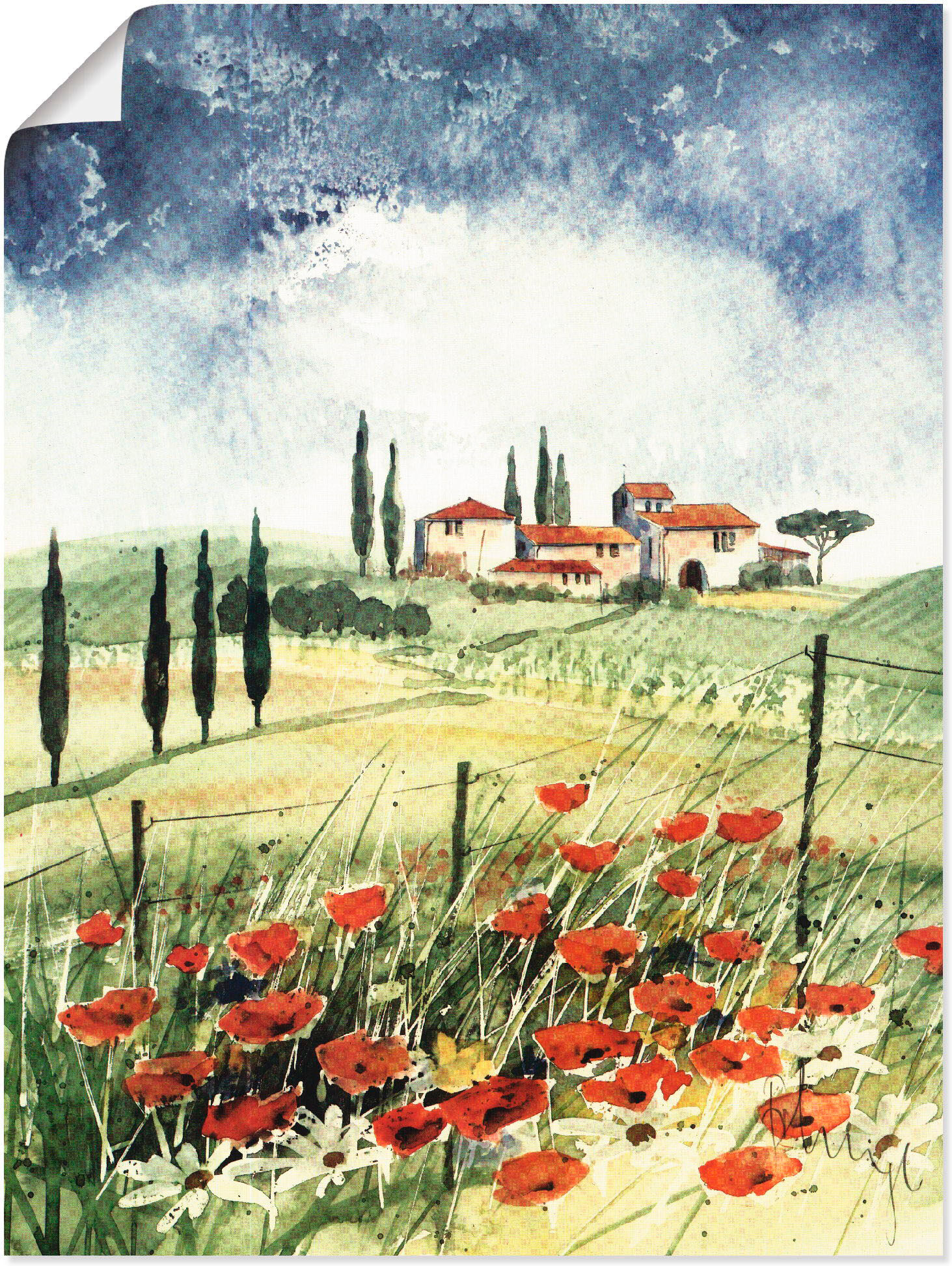 Poster ARTLAND "Toskana III", grün (farbe bild(er): grün), B:45cm H:60cm, Bilder, Poster, ohne Rahmen farbe bild(er): grün B/H/T: 45cm x 60cm, Poster Europa Hochformat, 1 Stk.