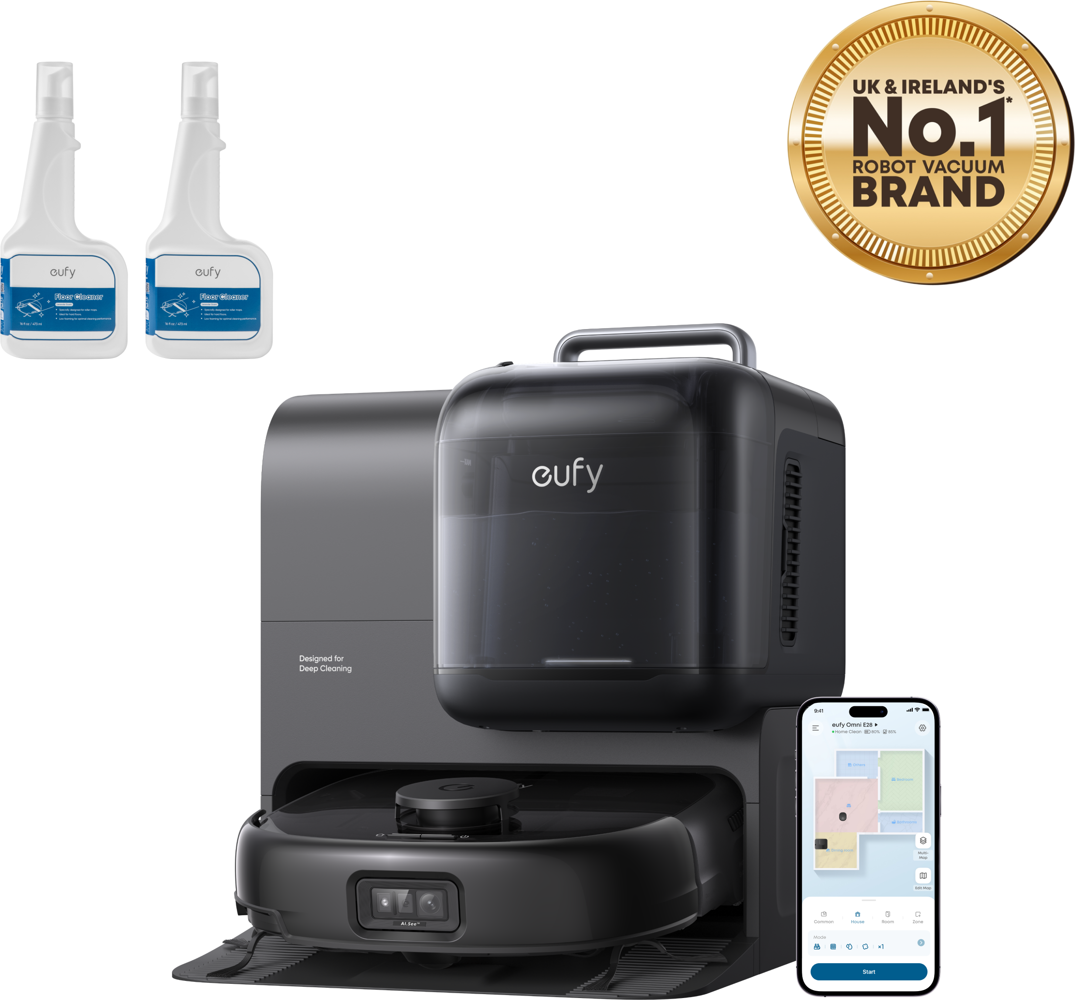 eufy Robot Vacuum Omni E28 with 2 Floor Cleaners Black