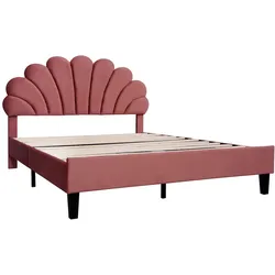 Polsterbett 140x200 mit Blumen-Kopfteil – elegantes Design in Bohnenrot für hohen Komfort, stabile Lattenkonstruktion und langlebige Nutzung