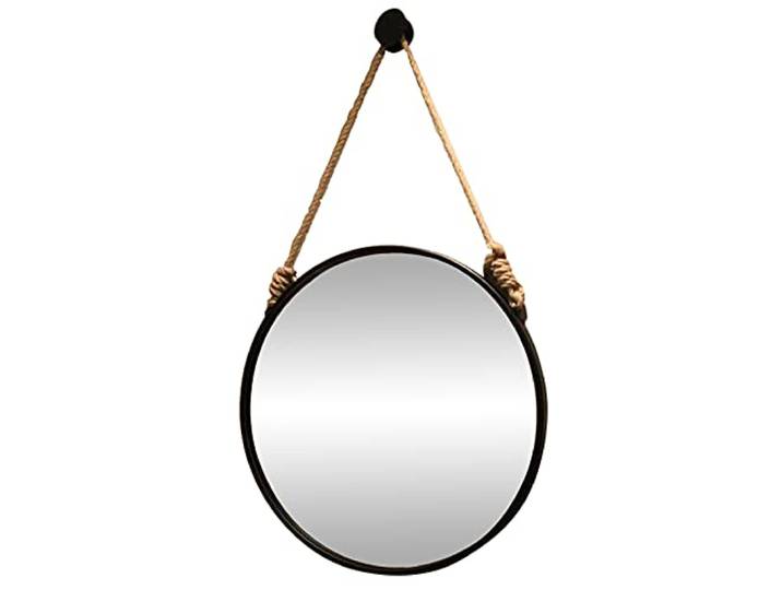 Runder Wandspiegel Hängender Spiegel mit Seil für Wanddekor, schwarz Moderne schwimmende Duschspiegel für Badezimmer, Schlafzimmer, Kinderzimmer, Wohnzimmer, 40 cm 50 cm 60cm 70 cm (Size : 70cm)