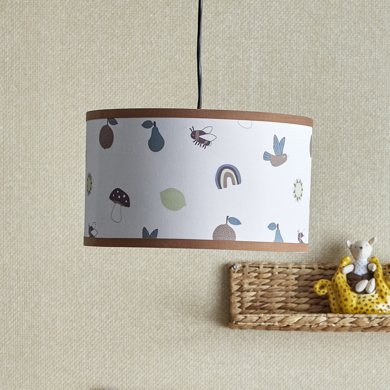 Bloomingville MINI Agnes Lampenkap van Bamboe en Stof - Meerkleurig - Diameter: 34 cm