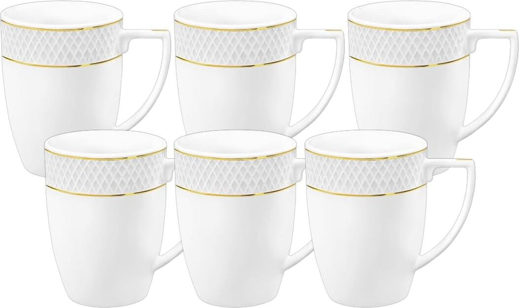 Wilmax England mok set van 6, wit met gouden decoratie, porselein