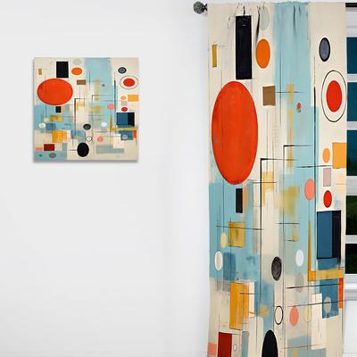 DESIGN ART "Designart ""Blue Orange Mid Century Abstract Retro"" Abstract Midcentury Curtain - Blackout Abstract Curtain - 1 Panel"