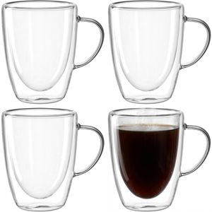 Leonardo Kaffeegläser Duo Tasse 053062, doppelwandig, mit Henkel, 300ml, 4 Stück