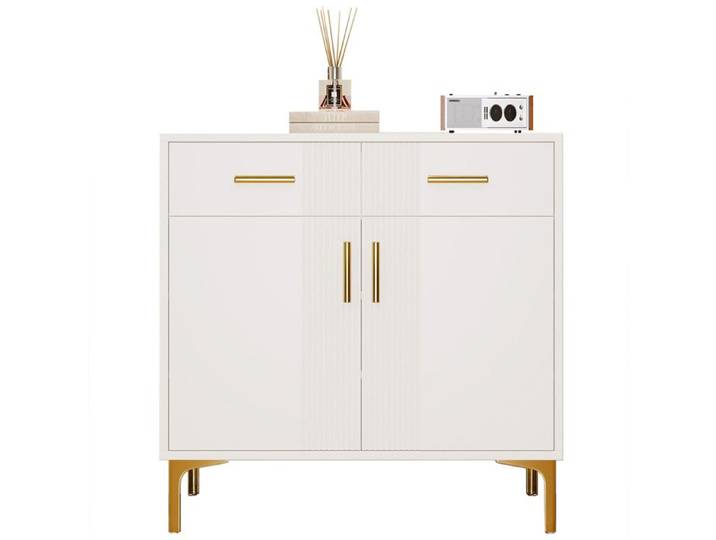 Feuille épaissie Commode moderne avec 2 portes et 2 tiroirs – armoire de rangement avec poignées métalliques et pieds métalliques
