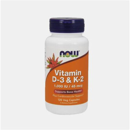 NOW VITAMINA D-3 & K-2 1000IU/45ug 120 CAPSULAS