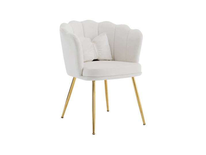 Modfu Sessel 68x78x94.5 cm in Beige, Samt mit Blütenblatt-Rückenlehne, Metallbeine, 58x77x63 cm, Esszimmer, Stühle, Armlehnstühle