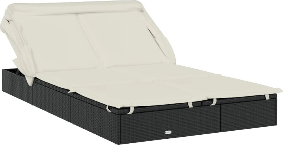 2-Personen-Sonnenliege mit Dach Schwarz 213x118x97 Poly Rattan