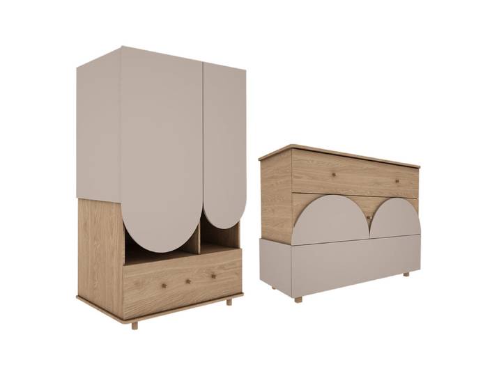 Commode 3 tiroirs et armoire 2 portes 1 tiroir Wood Luck Bloom - Cachemire et Bois