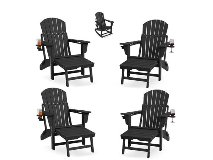 Adirondack Schaukelstuhl 2er Set Klappbar, Gartenstuhl Mit Fußstütze Komfort im Doppelpack: 2x klappbare Adirondack Schaukelstühle mit Fußteil & Becherhalter für Garten, Terrasse & Balkon.