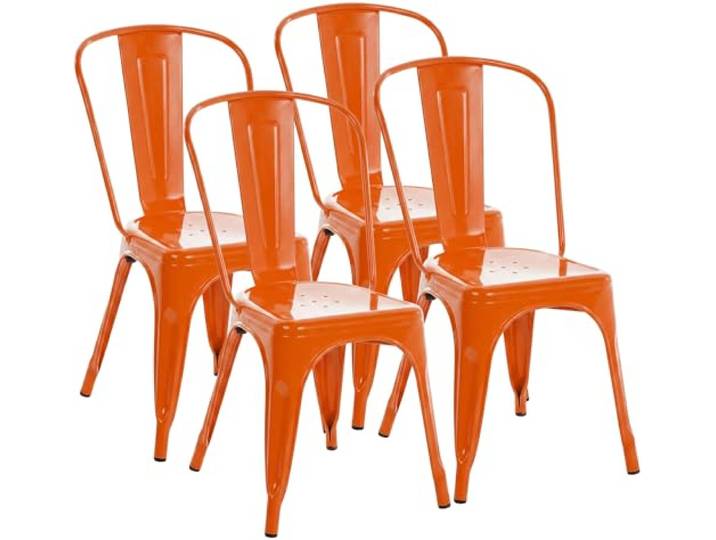 CLP Stapelstühle 4er Set Metall mit Lehnen Benedikt, Bistrostühle stapelbar für Gastronomie und Küche, Design-Stühle robust belastbar bis 200 kg Farbe orange