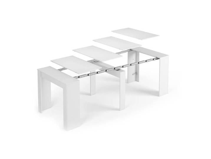 Dmora - Table console à rallonge Mornese Table avec rallonges extensible jusqu'à 10 places 51/237x90h78 cm Blanc Brillant