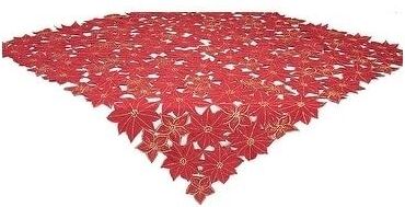 Xia Home Fashions Festive Poinsettia Embroidered Cutwork Holiday Table Topper, 34 by 34-Inch