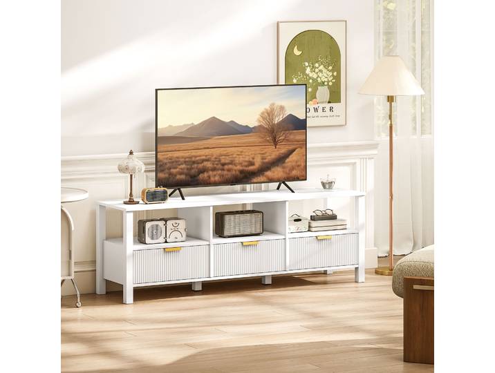 HOMCOM Meuble TV 152 cm pour Télé 65 avec Tiroirs et Étagères Blanc