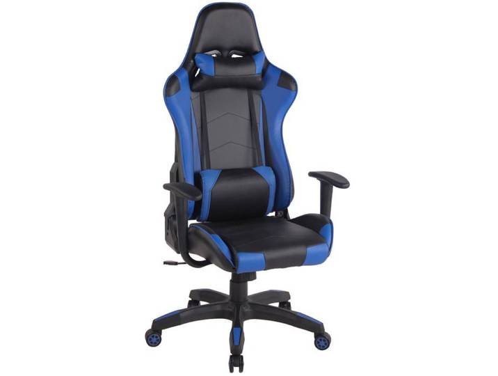 Fauteuil de bureau design sportif mecanisme d inclinaison coussins en PVC noir / bleu 10_0002550