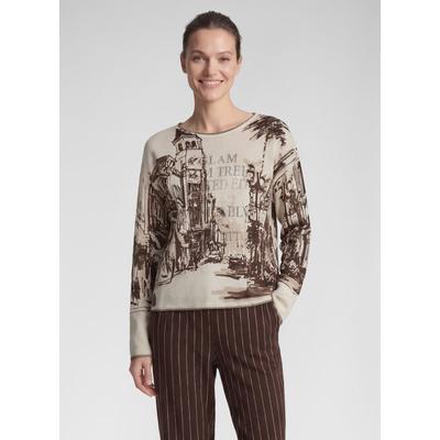 Strickpullover RABE, Damen, Gr. 42, braun (alabaster), Web, Obermaterial: 98% Baumwolle, 2% metallisierte Fasern, bedruckt, regular fit normal, Rundhals, gerader Abschluss, Pullover Strickpullover, mit All-Over Print