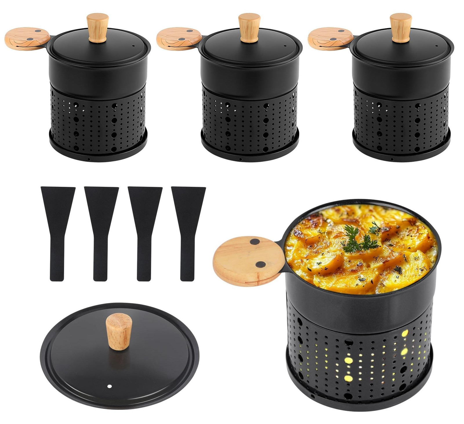 Merkloze Set van 4 Mini Raclette Grills met Deksel