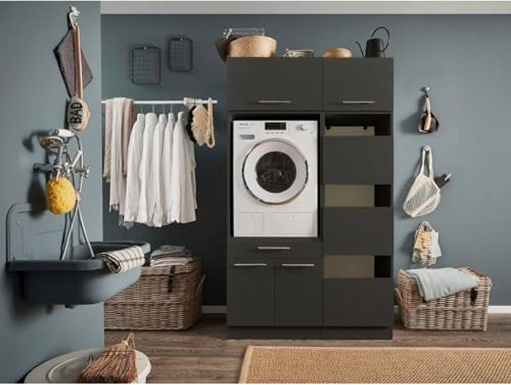 möbelando Waschmaschinenumbauschrank >LAUNDREEZY< in anthrazit - 117,5x200x67,5 (BxHxT)