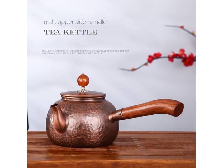 Théière en cuivre violet faite à la main de 600 ml, bouilloire à eau bouillante, théière chinoise en cuivre pour la santé, ensemble de cérémonie du thé Kung Fu