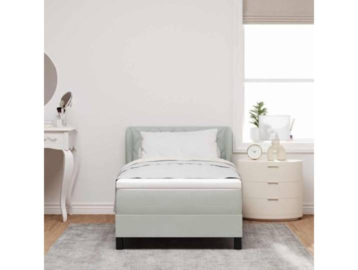 KTHLBRH Boxspringbett mit Matratze hellgrau 90 x 190 cm Samt Verstellbares Kopfteil, modernes Design, weiche Oberfläche, für Schlafzimmer