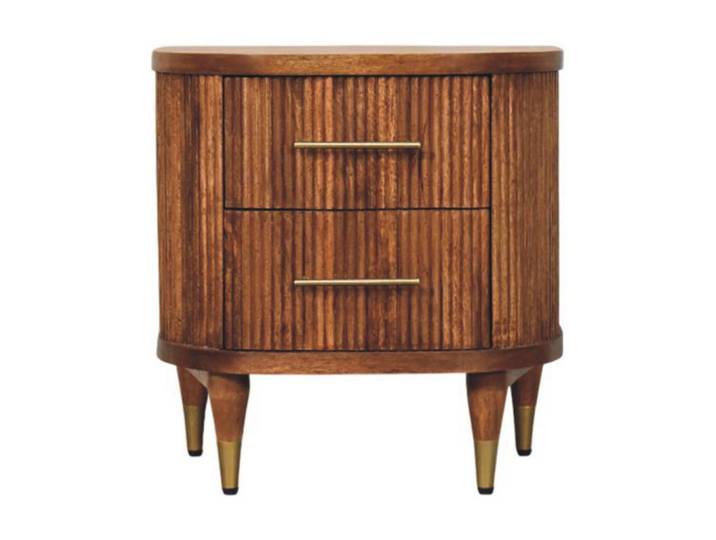 Artisan Furniture Nachtkasten Geriffelt, 2 Schubladen und Messing-Akzente, Hellbraun, Holz, Echtholz,Mangoholz, Holz Optik, Rechteckig, 55x56x40 cm, Schlafzimmer, Nachttische