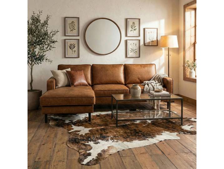Livetastic Ecksofa, Hellbraun, Metall, Echtleder, Rindleder, L-Form, 238x166 cm, Rücken echt, Wohnzimmer, Sofas & Couches, Wohnlandschaften, Ecksofas