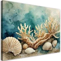 LEINWANDBILD Seemuscheln und Seesterne türkis 100x70cm