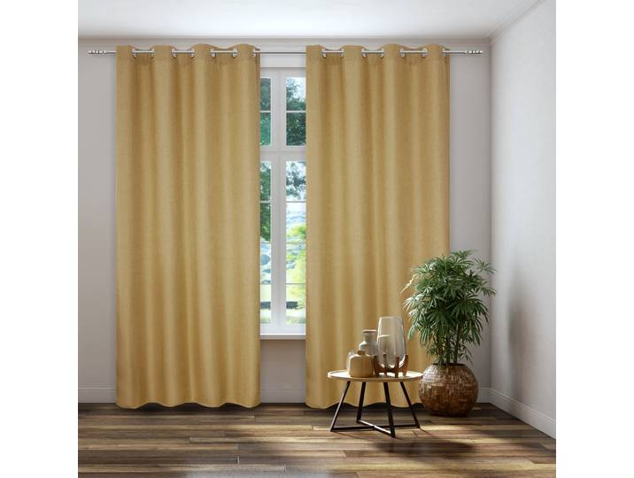 Vorhang KUTTI Dimout Gr. 1, gelb, B:140cm H:145cm, Polyester, Gardinen, Vorhang, Verdunkelung, Thermo, isolierend, einfarbig