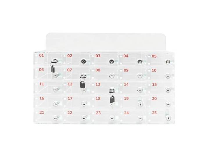 25 Fächern Handy-Schrank Acryl, Abschließbar, Großes, Stabile Konstruktion Handy Aufbewahrungsschrank mit Schlüssel Transparentes Design Wandmontage und Freistehend Möglich für Klassenzimmern Fabriken