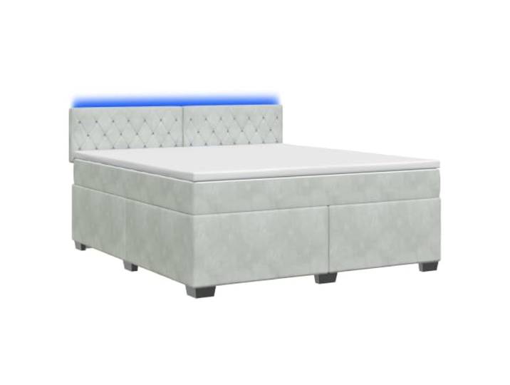 KTHLBRH Bett mit Laufgitter, Matratze und LED, Hellgrau Samt Verstellbares Kopfteil, Taschenfedern, USB-Anschluss, abnehmbare Abdeckungen, Holz, Schlafzimmer