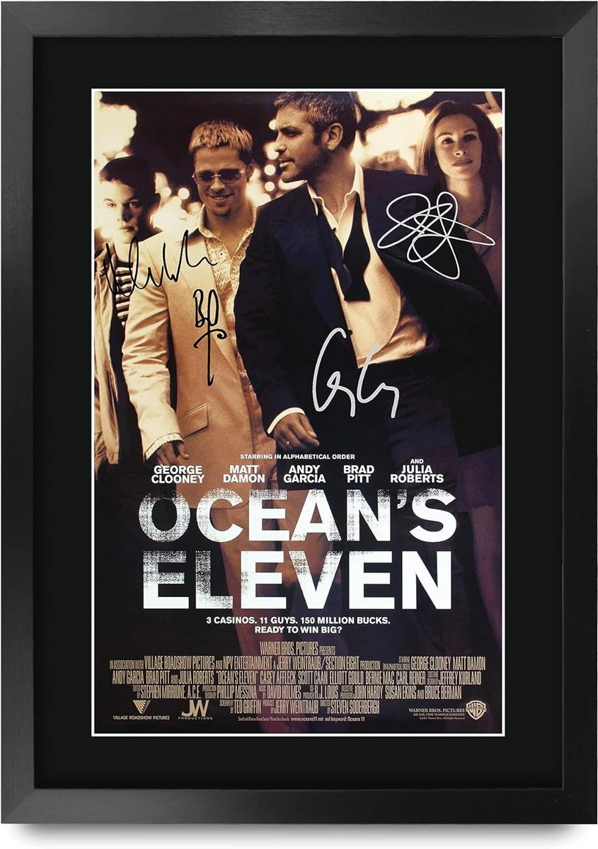 A3 Filmposter Ocean's Eleven Cast Replica Handtekeningen - Ingelijst Wanddecoratie