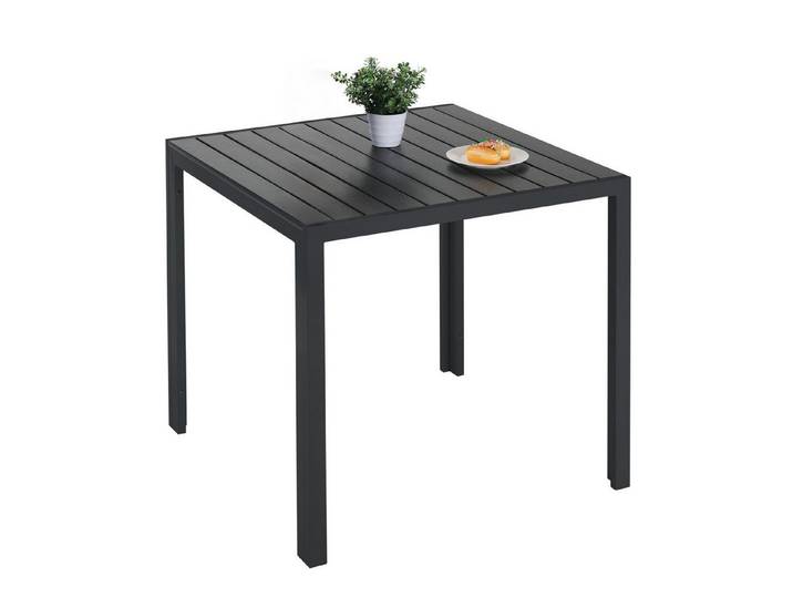 TLGREEN Gartentisch Aluminiumrahmen Quadratisch (75x75cm WPC Balkontisch Wetterfest, Quadratisch Terrassentisch, 1 Tisch), Esstisch Outdoor, Hitze- und Wetterbeständig, rutschfest-schwarz
