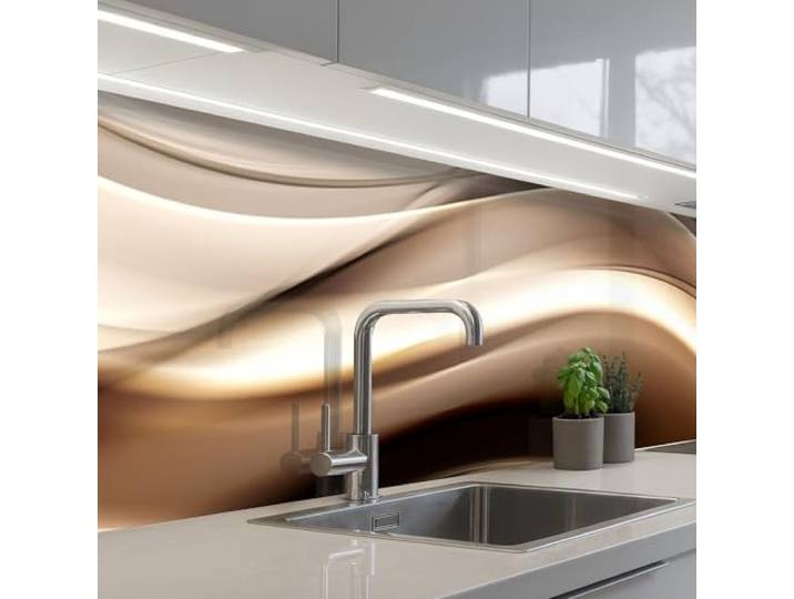 KitchenYeah© Spritzschutz Küchenrückwand Küche Abwaschbar Selbstklebend 80x500 cm - Küchenwand Küchenfront Küchen Rückenwand Wandschutz Wellen - Warmes Beige - Abstrakt