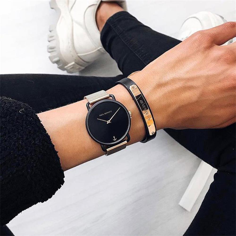 Paul Hewitt Lederarmband Signum Koordinaten schwarz rosé schwarz
